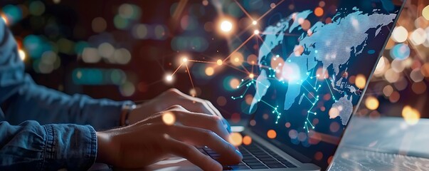 Poster - Tapping into Global Opportunities, Freelancer Engaged on Laptop with Outsourcing Platform Connection