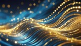 Fototapeta Perspektywa 3d - abstract futuristic background with gold and blue glowing neon moving high speed wave lines and bokeh lights visualization of sound waves data transfer concept fantastic wallpaper