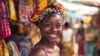 A bustling market, a smiling model girl exploring vibrant stalls.