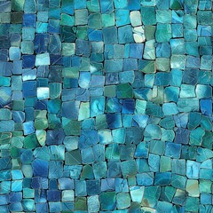 Fototapete - A vibrant close-up of a sea of shimmering blue mosaic tiles, forming an intricate pattern that captivates the viewer with its depth and beauty