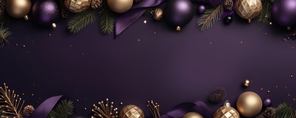 violet and golden christmas tree decoration banner