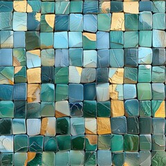 Fototapete - A close-up of a mesmerizing mosaic tile wall, displaying intricate patterns and vibrant colors blending seamlessly together