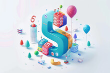 Letter S. Vector Isometric Abstract Font With Icons Buildings 