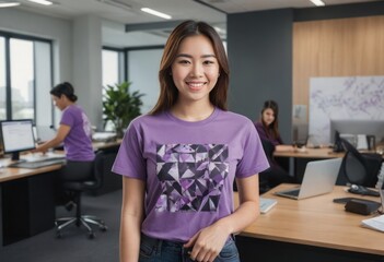 Sticker - A casual young woman smiling at the camera in an office.