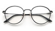 Street style oval prescription glasses with thin black metal frame, clear lens. generative ai