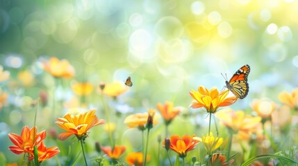 Poster - World here abstract nature spring Background spring flower and butterfly