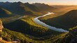 Landscape with river in the mountains at sunset. Ukraine, Europe