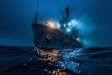 Naval Vessel In The Sea At Night