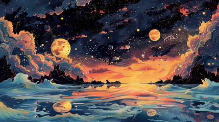 Wall Mural - colorful painting of fantastic alien planet in space