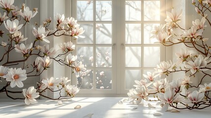 Aufkleber - illuminating magnolia flowers in a serene indoor setting