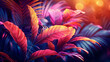 Background illustration of tropical leaves, multi-colored hologram thermal imager color. Background wallpaper. Generative AI