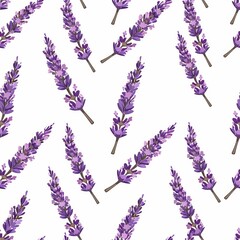 Canvas Print - A mesmerizing display of intricate purple Lavender  flowers blooming in a harmonious pattern against a pristine white backdrop