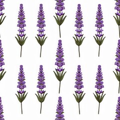 Poster - A mesmerizing pattern of Lavender purple flowers gracefully cascades across a pristine white background, creating a serene and enchanting visual display