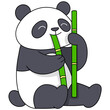 cute cartoon animal doodle illustration, cute panda sitting playing eating bamboo