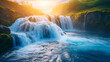 Spectacular summer view of Bruarfoss Waterfall, secluded spot with cascading blue waters. Superb sunrise in Iceland, Europe. Generative AI