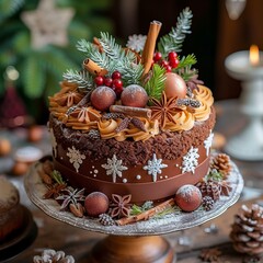 Poster - christmas cake with christmas decorations