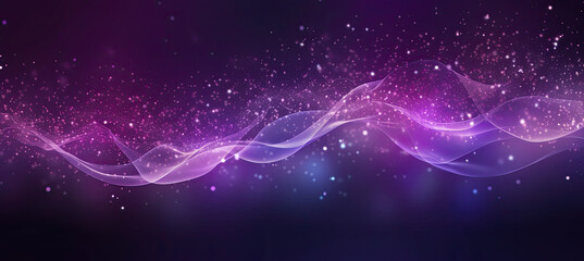 Wall Mural - Digital purple particles wave and light abstract background with shining dots stars