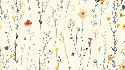 Wall Mural - Floral patterns for wallpaper, textiles, fabrics. Plants and branches in bloom, delicate spring stems. Illustration. Botanical print on endless background. Botanical print.
