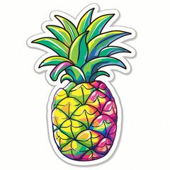 Poster - Vibrant multicolored stained glass style pineapple illustration, ideal for tropical-themed designs, with space for text on a white background