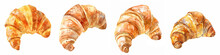 Assortment Of Watercolor Croissants Isolated On White Background Suitable For Bakery Or Menu Designs, French Cuisine Concepts