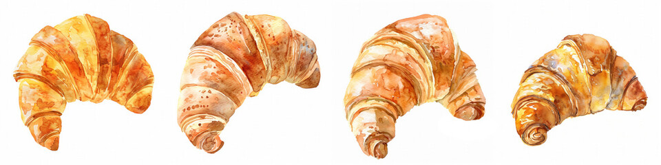 Wall Mural - assortment of watercolor croissants isolated on white background suitable for bakery or menu designs