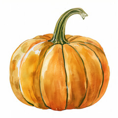 Poster - Hand-painted watercolor illustration of a vibrant orange pumpkin with ample copy space, ideal for Halloween or autumn-themed designs and decorations