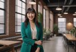 © natakot - A professional woman in a green blazer stands in a loft.