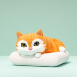 Fototapeta Dmuchawce - Tired cat lying on pillow. 3d cartoon character