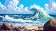 Powerful Ocean Wave Crashing on Rocky Shoreline, coastal, seascape, nature, water