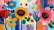 Obraz przedstawia różnokolorowe kwiaty na dynamicznym tle. Kwiaty są namalowane w stylu pop-art, niosąc w sobie wesołe i energetyczne wibracje wiosny.