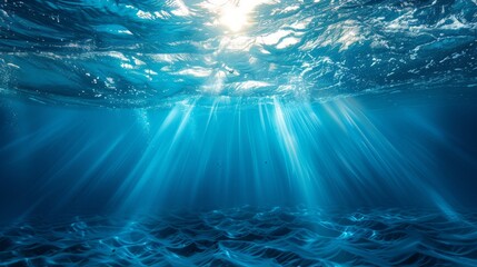 Poster - Blue Sunlight on Deep Abyss Underwater