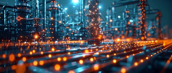 Fototapete - Wi-Fi technology concept for industry 4.0 with internet of things (IoT). Intelligent mobile control process, digital management, and manufacturing engineering technology development.