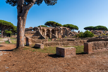 Wall Mural - Ruins of ancient roman buildings at archaeological park in Italy