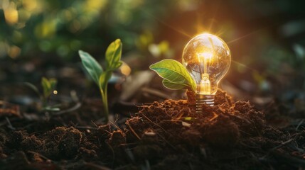 Aufkleber - Sustainable energy, environmental protection, bulb-based plant culture.
