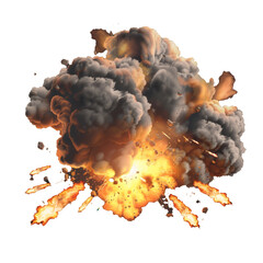 Poster - Explosion of bomb, rocket strike animation effect.  sprite sheet of blast with flames and black smoke clouds. Cartoon illustration of burst with flames and flash.