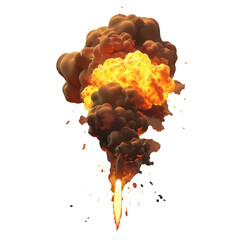 Poster - Cartoon illustration of explosion with flame and flash isolated on black background.  sprite sheet of explosion with fire and black smoke clouds.