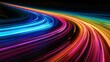 High-speed motion blur on a black background with dynamic rainbow streaks of light.