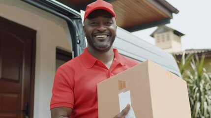 Portrait of a delivery person at a courier service