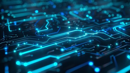 Wall Mural - abstract tech background with digital circuits and neon blue lights.