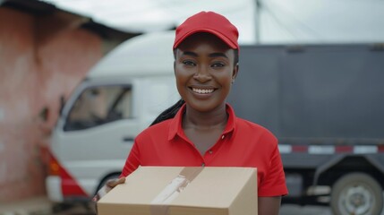 Portrait of a delivery person at a courier service