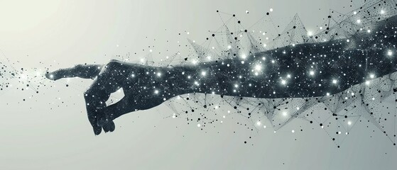 Leinwandbilder - An abstract mash line and point hand holding a pin on a white background with a starry sky and the universe in the background. A  business illustration depicting the stars and the universe.