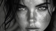 Piercing eyes of woman in monochromatic close-up