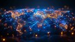 Hologram World Map with Blue Background