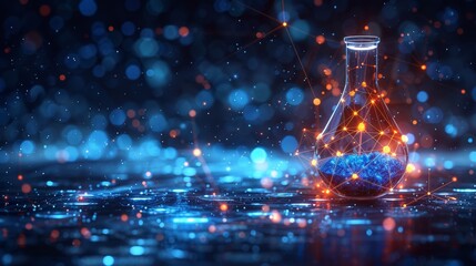 Poster - Science and education concept. Polygonal laboratory glass test tube on dark background. Low poly wireframe modern illustration in technology.