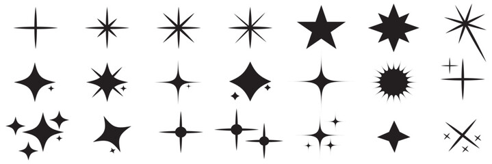 hand drawn star sparkle shine of doodle set. star shine twinkle glow, spark glitter, magic party lig