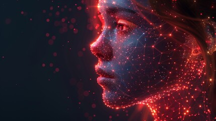 Poster - Low poly wireframe landing page template for an intelligent machine or robot. Robotics science banner design. 3D head model polygonal illustration. Intelligent machine, robot mesh art homepage