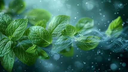 Aufkleber - Modern illustration of mint leaves in motion. A fresh menthol aroma from a mint leaf. Idea for fresheners, cleaners and air fresheners.