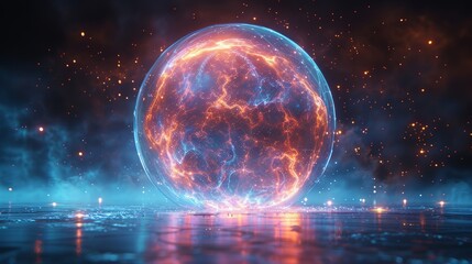 Aufkleber - Bubble circle shield in futuristic style modern illustration on a blue background. Abstract glowing energy shield with a dome shape.