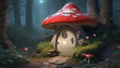 Mushroom-shaped house in the middle of the forest. Home for elves and sprites. Generative AI.

