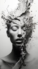Wall Mural - Artistic portrait of a woman with explosion above her head. beauty fashion concept